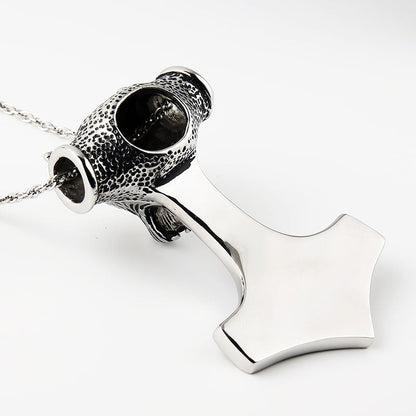Wolf Head Pendant Necklace / Stainless Steel Thor Hammer Pendant in Viking Style Jewelry