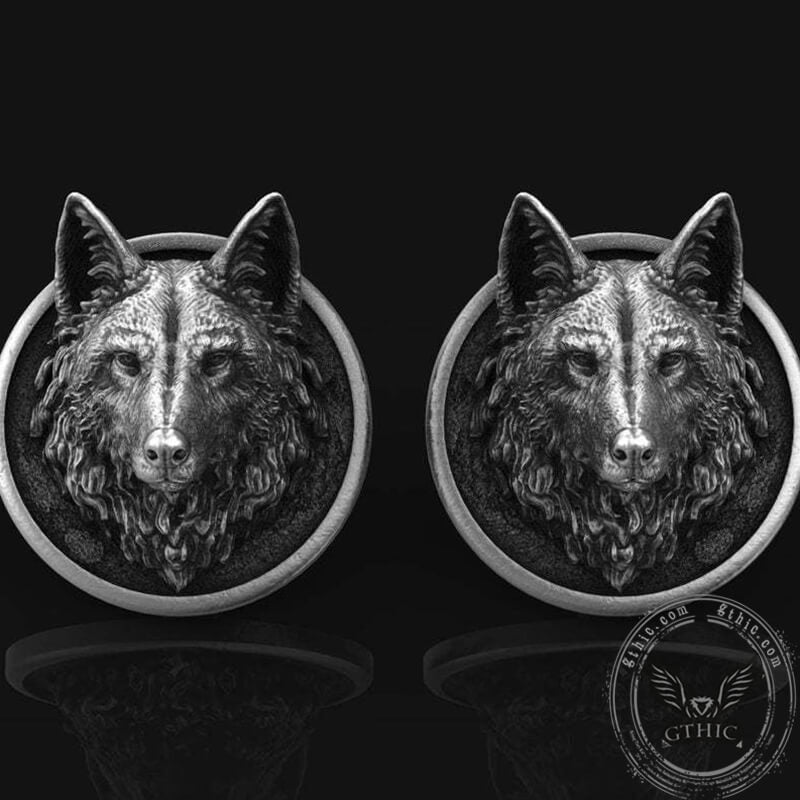 Wolf Head Pure Tin Fixed Backing Cufflinks