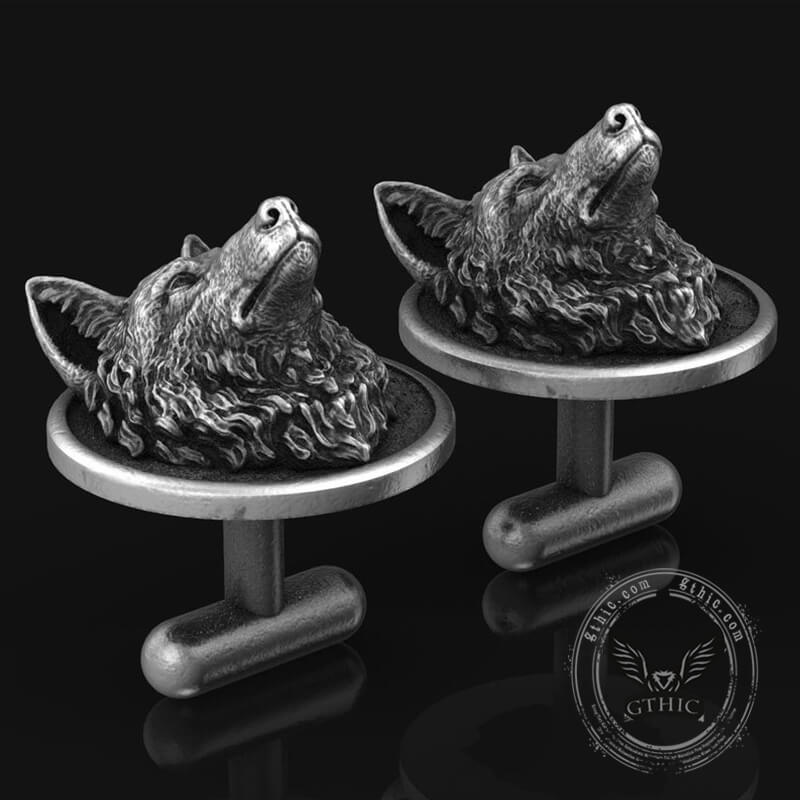 Wolf Head Pure Tin Fixed Backing Cufflinks