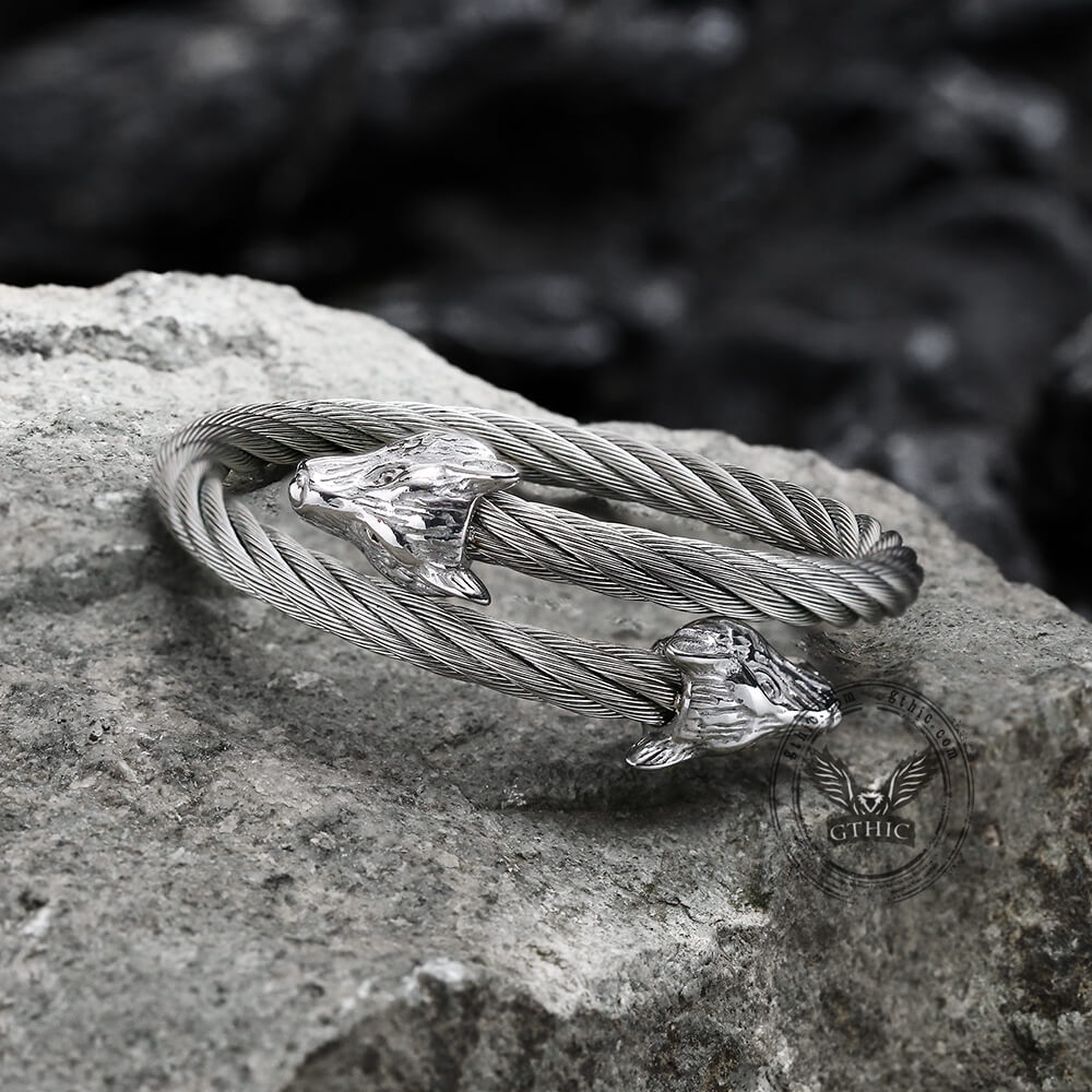 Wolf Head Stainless Steel Open Bracelet