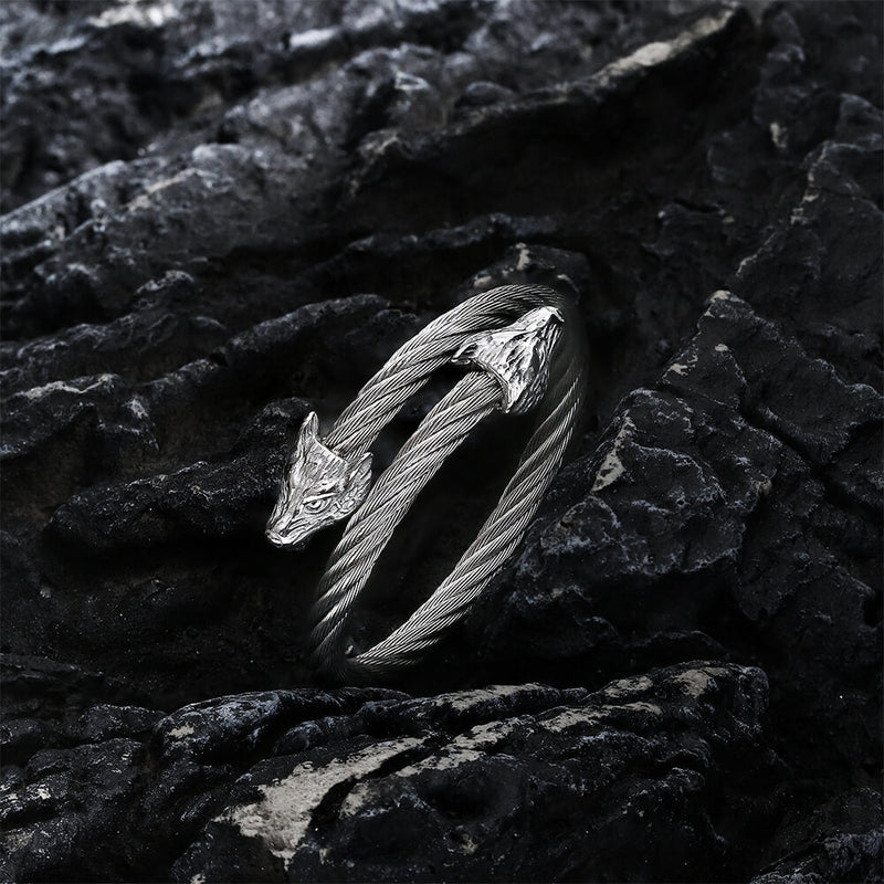 Wolf Head Stainless Steel Open Bracelet