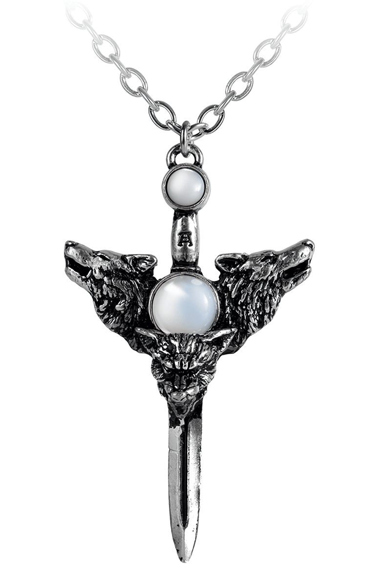Wolverine Moon Pendant With Silver Dagger and Moonstones