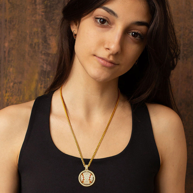 Hip Hop Spinner Baseball Necklace With Cz for