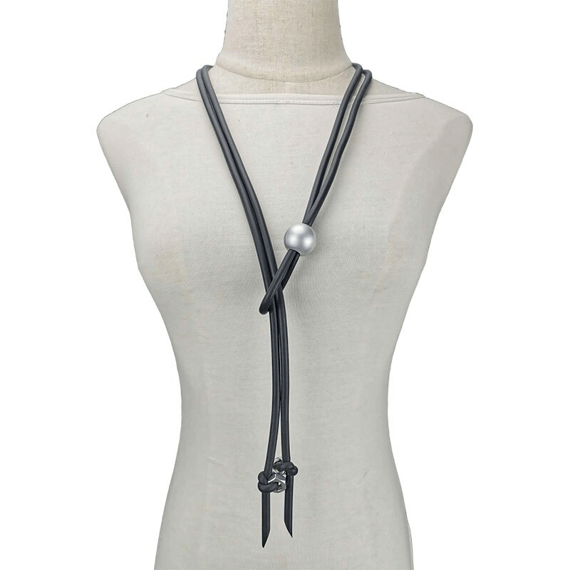 Long Necklace With Pearl and Screws / Punk Style Adjustable Rubber Accessories