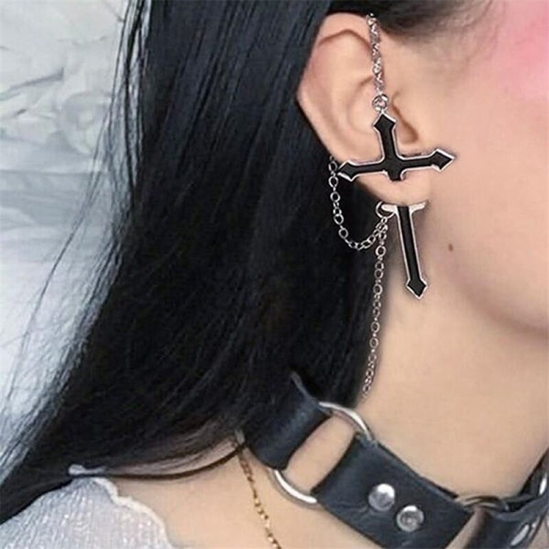 Gothic Earring / Black Cross Jewelry / Zinc Alloy Earring