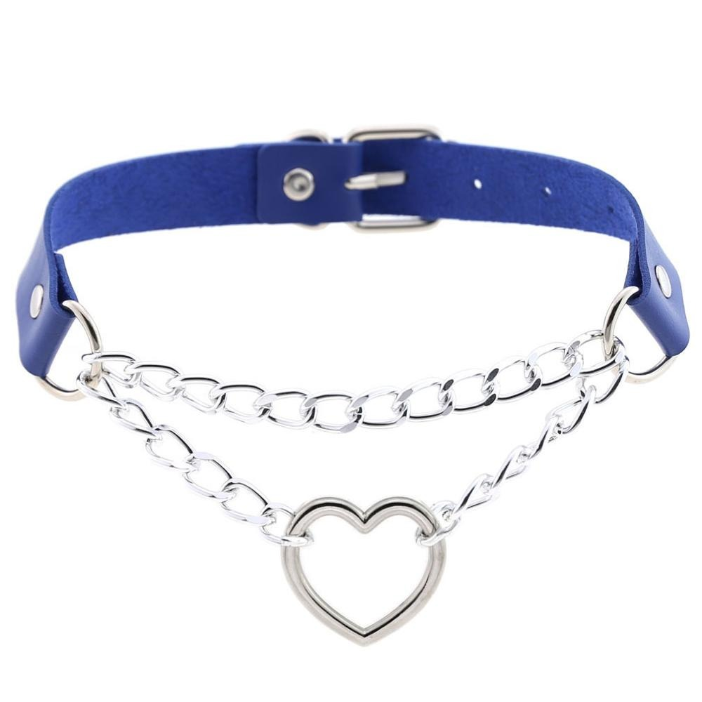 Necklace With Pendant Heart in Punk Style / Pu Leather Choker With Chain