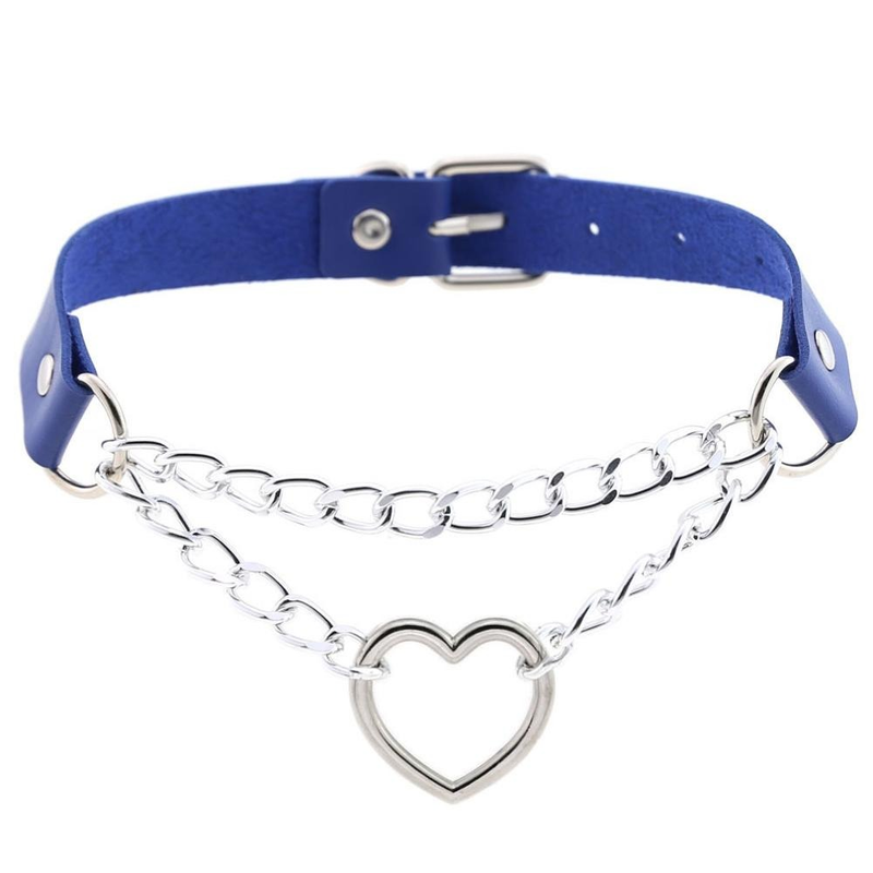 Necklace With Pendant Heart in Punk Style / Pu Leather Choker With Chain