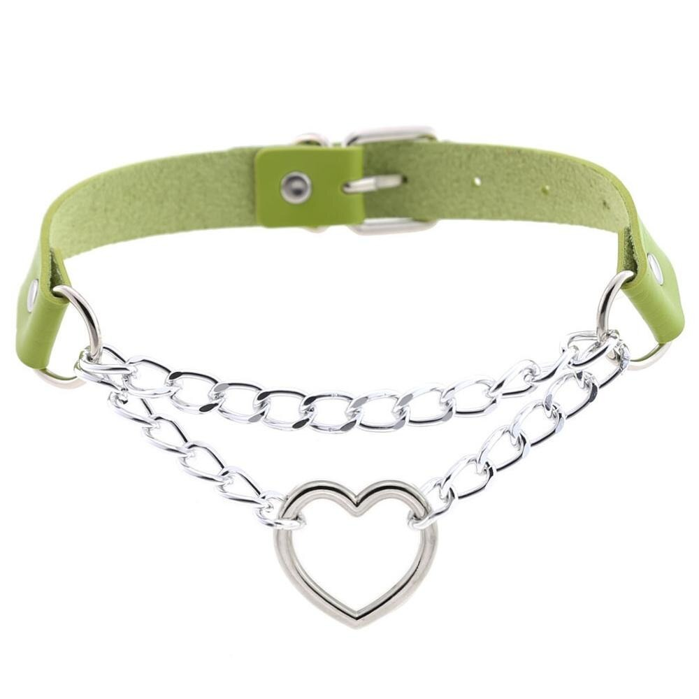 Necklace With Pendant Heart in Punk Style / Pu Leather Choker With Chain