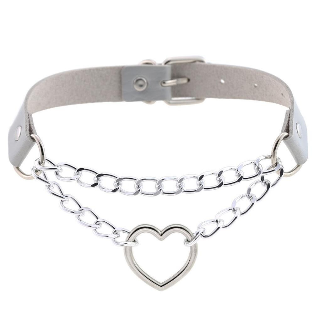 Necklace With Pendant Heart in Punk Style / Pu Leather Choker With Chain