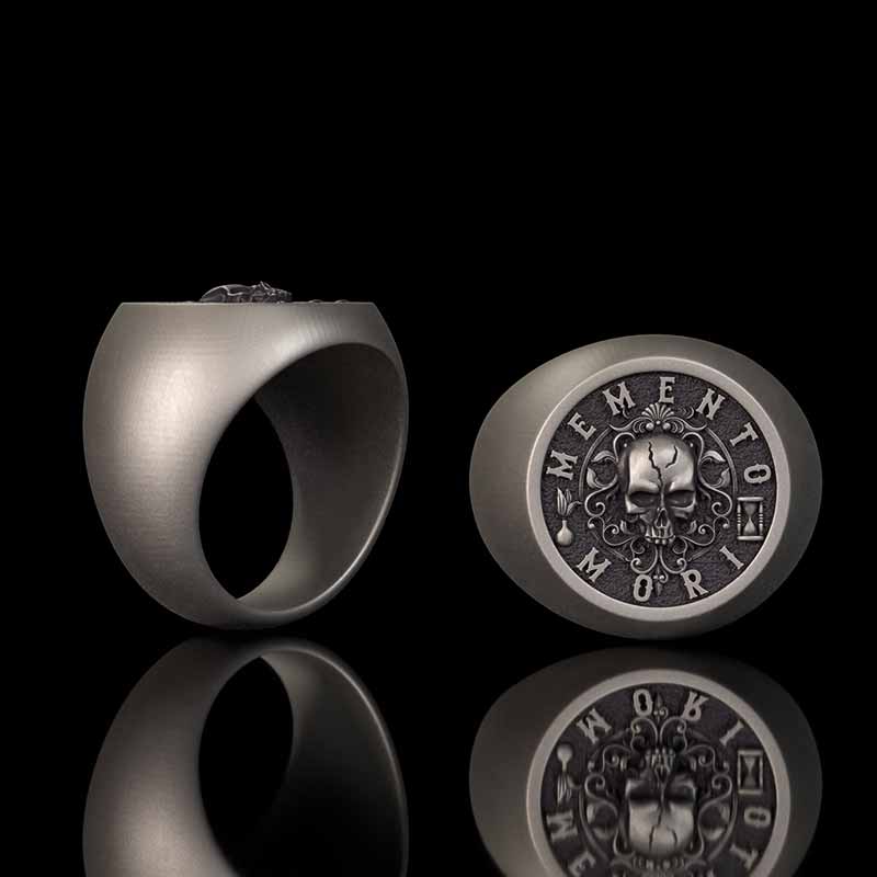 Wreath Skull Memento Mori Letters Sterling Silver Ring