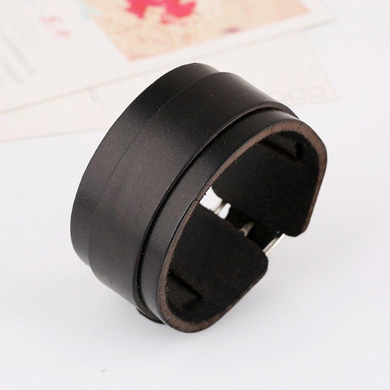 Wristband Rock Jewelry Cuff Double Wide Black Leather Bangles Bracelet
