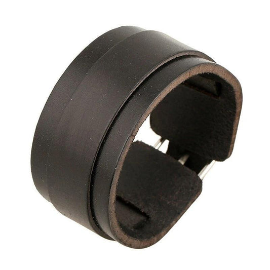 Wristband Rock Jewelry Cuff Double Wide Black Leather Bangles Bracelet