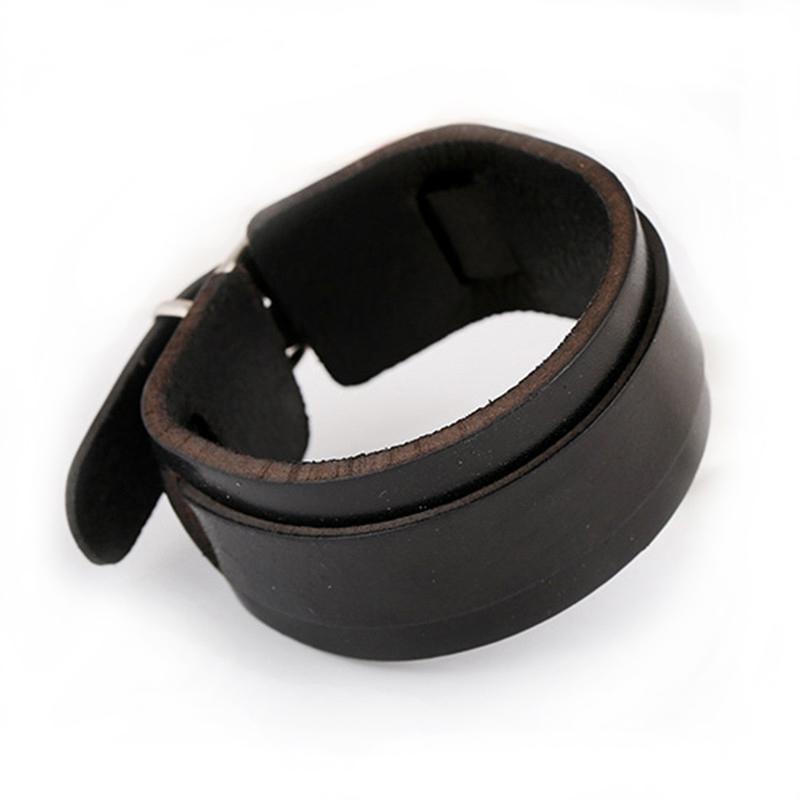 Wristband Rock Jewelry Cuff Double Wide Black Leather Bangles Bracelet