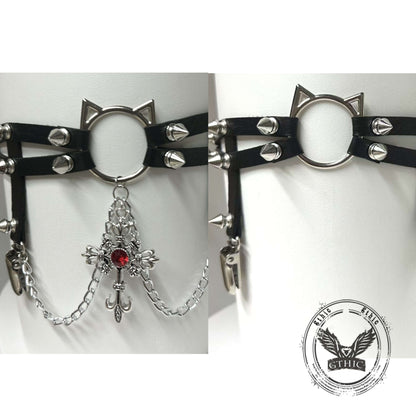 Y2k Cat Chain Leather Rivet Adjustable Strap Thigh Ring
