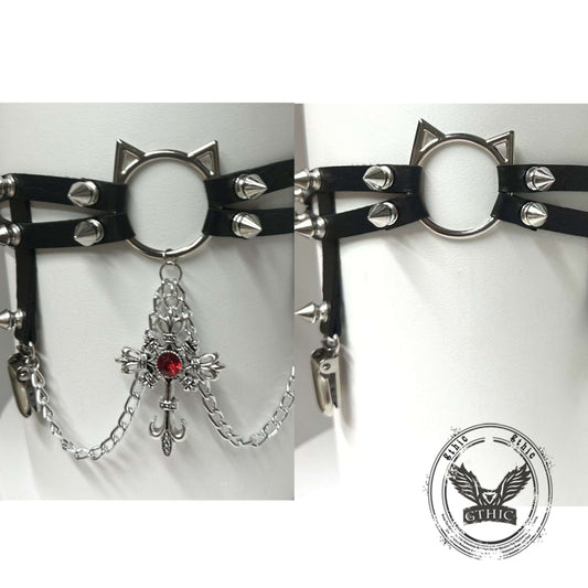 Y2k Cat Chain Leather Rivet Adjustable Strap Thigh Ring