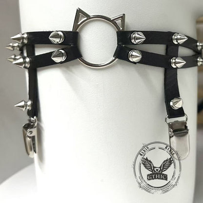 Y2k Cat Chain Leather Rivet Adjustable Strap Thigh Ring