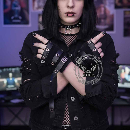 Y2k Gothic Pu Strap Half-finger Sleeve Gloves