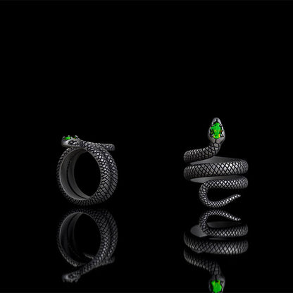 Zircon-set Coiled Snake Sterling Silver Ring