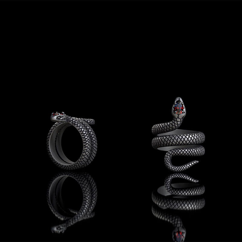 Zircon-set Coiled Snake Sterling Silver Ring