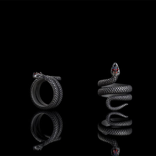 Zircon-set Coiled Snake Sterling Silver Ring