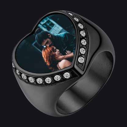 Personalized Custom Heart Photo Signet Ring for